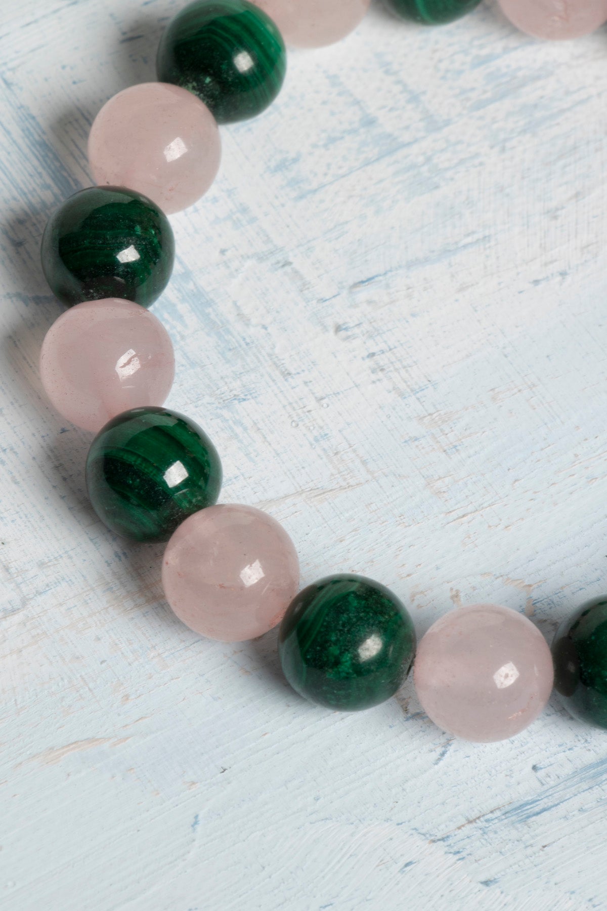 Sertifikalı Pembe Kuvars ve Malakit Doğal Taş Bileklik – 8 mm