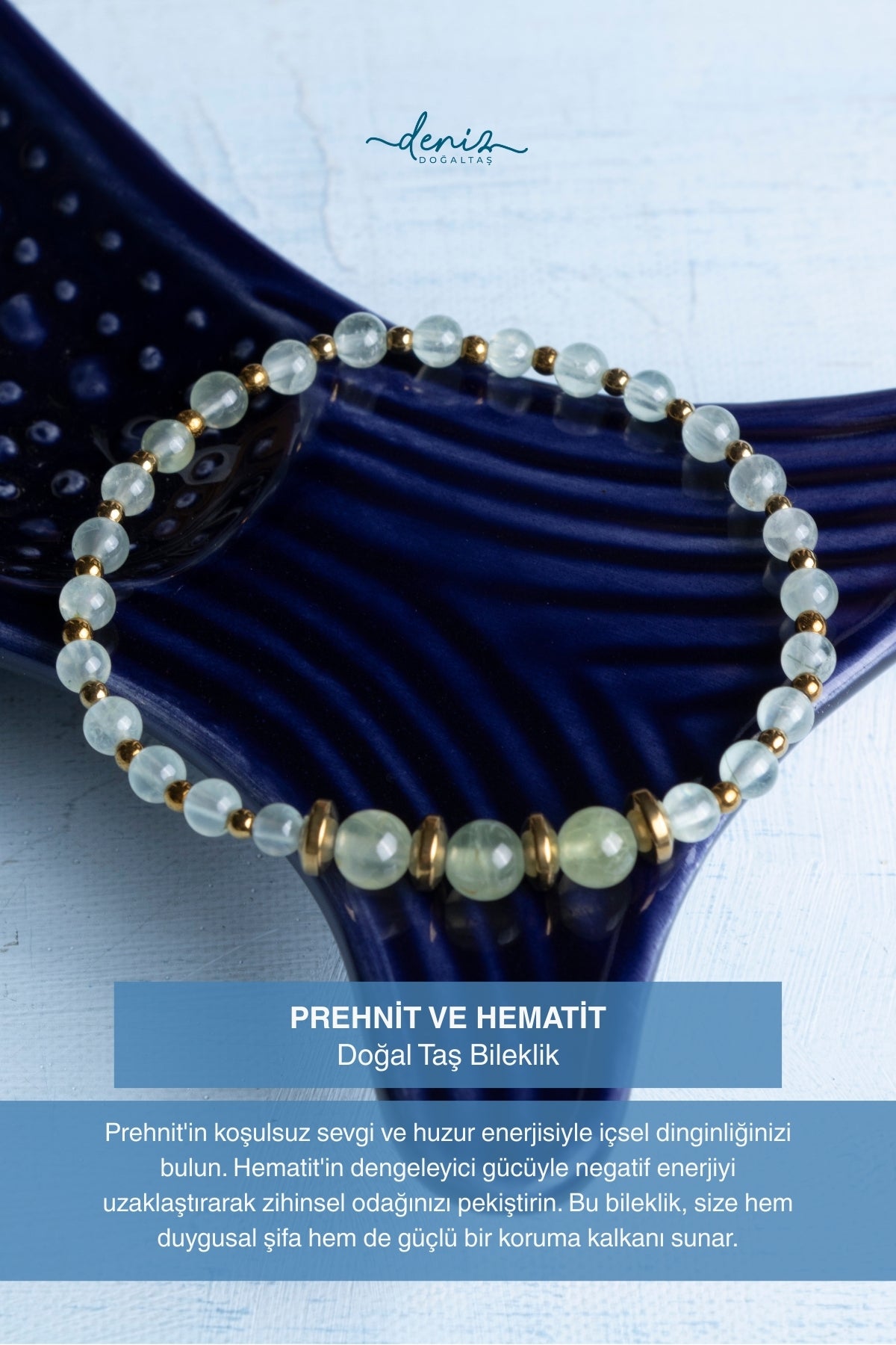 Sertifikalı Prehneit ve Hematit Doğal Taş Bileklik (4-6mm)