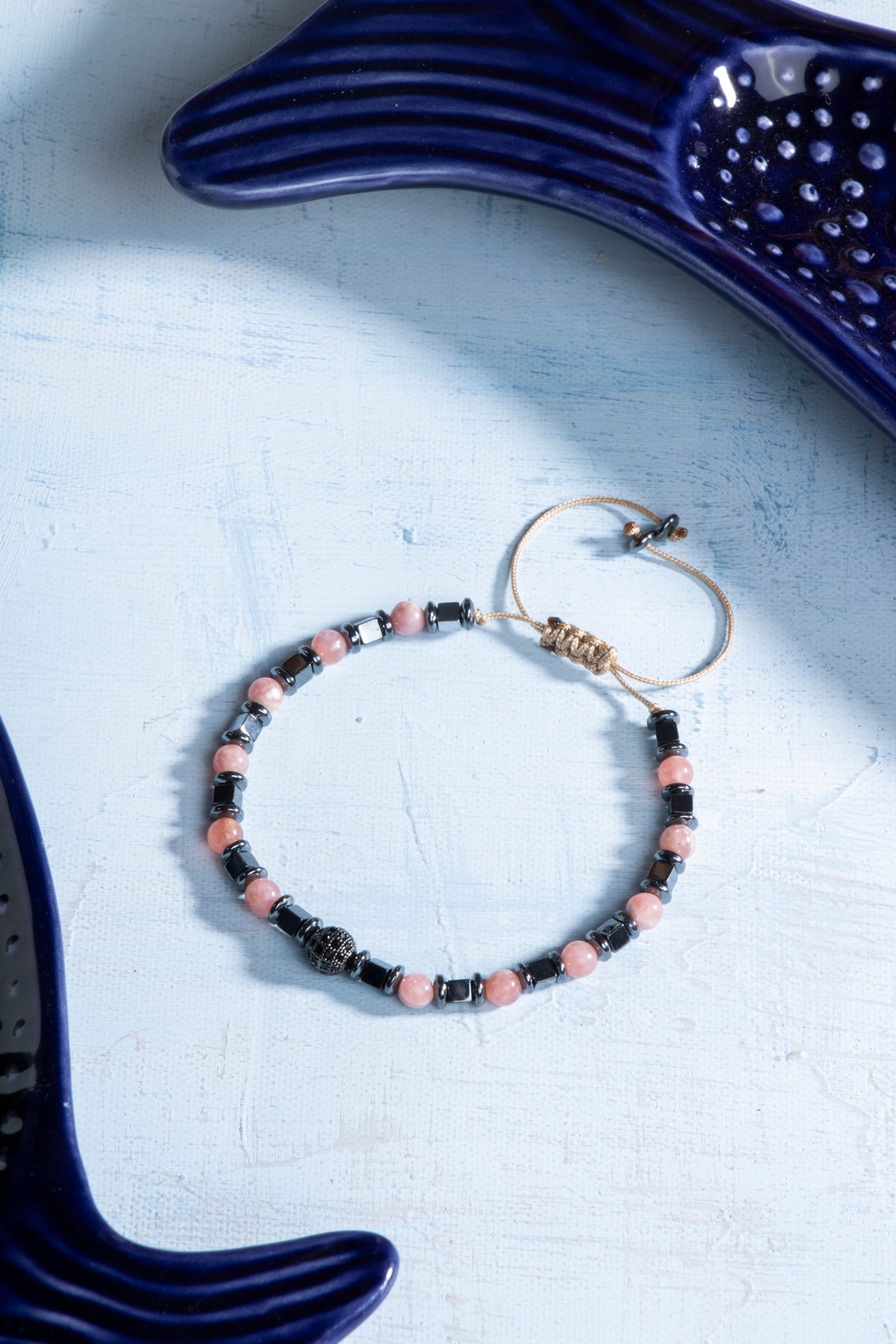 Sertifikalı Rodokrozit ve Hematit Doğal Taş Makrome Bileklik