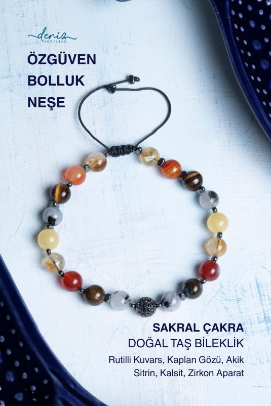Sertifikalı Sakral Çakra Doğal Taş Makrome Bileklik