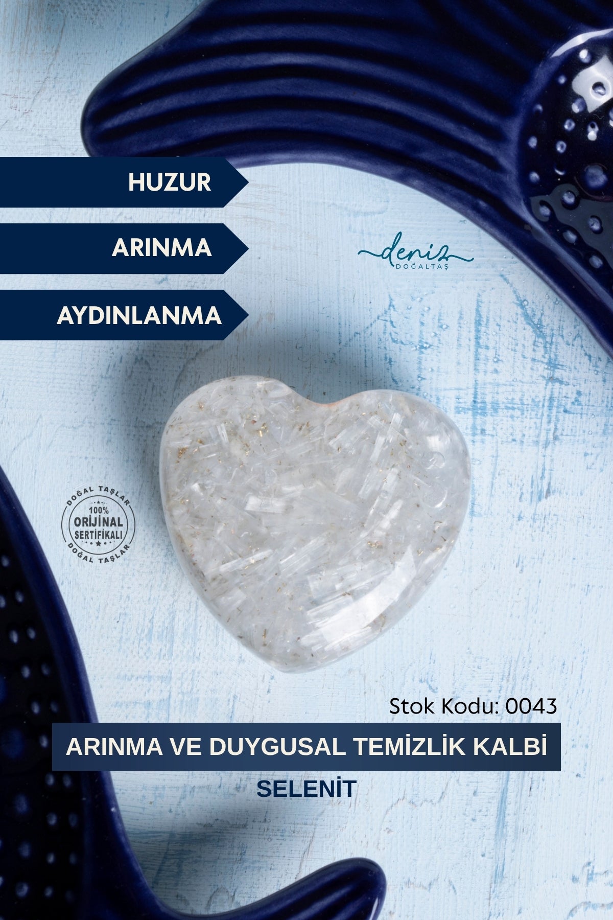 Sertifikalı Selenit Doğal Taş Arınma ve Duygusal Temizlik Kalbi S.K: 0043