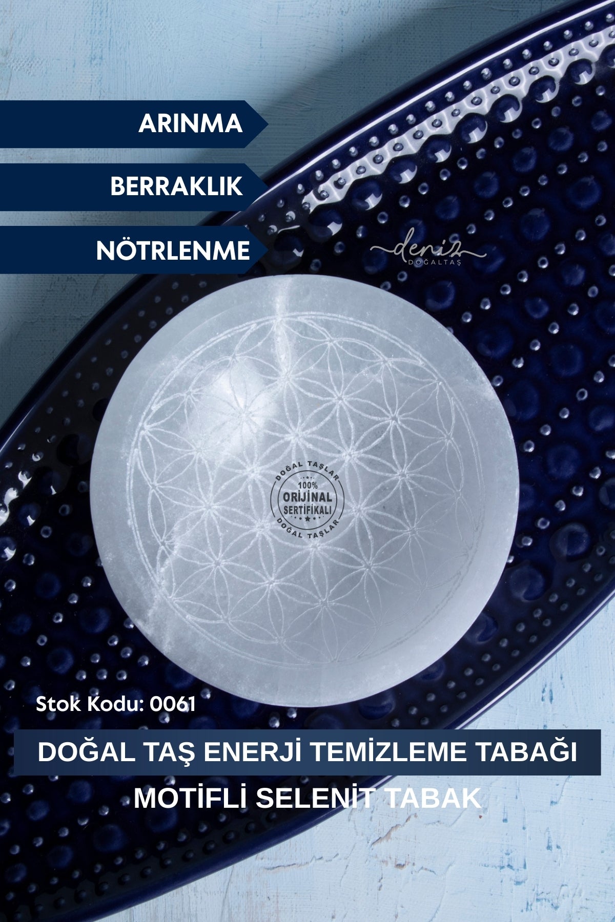 Sertifikalı Selenit Doğal Taş Desenli Enerji Temizleme Tabağı S.K: 0061
