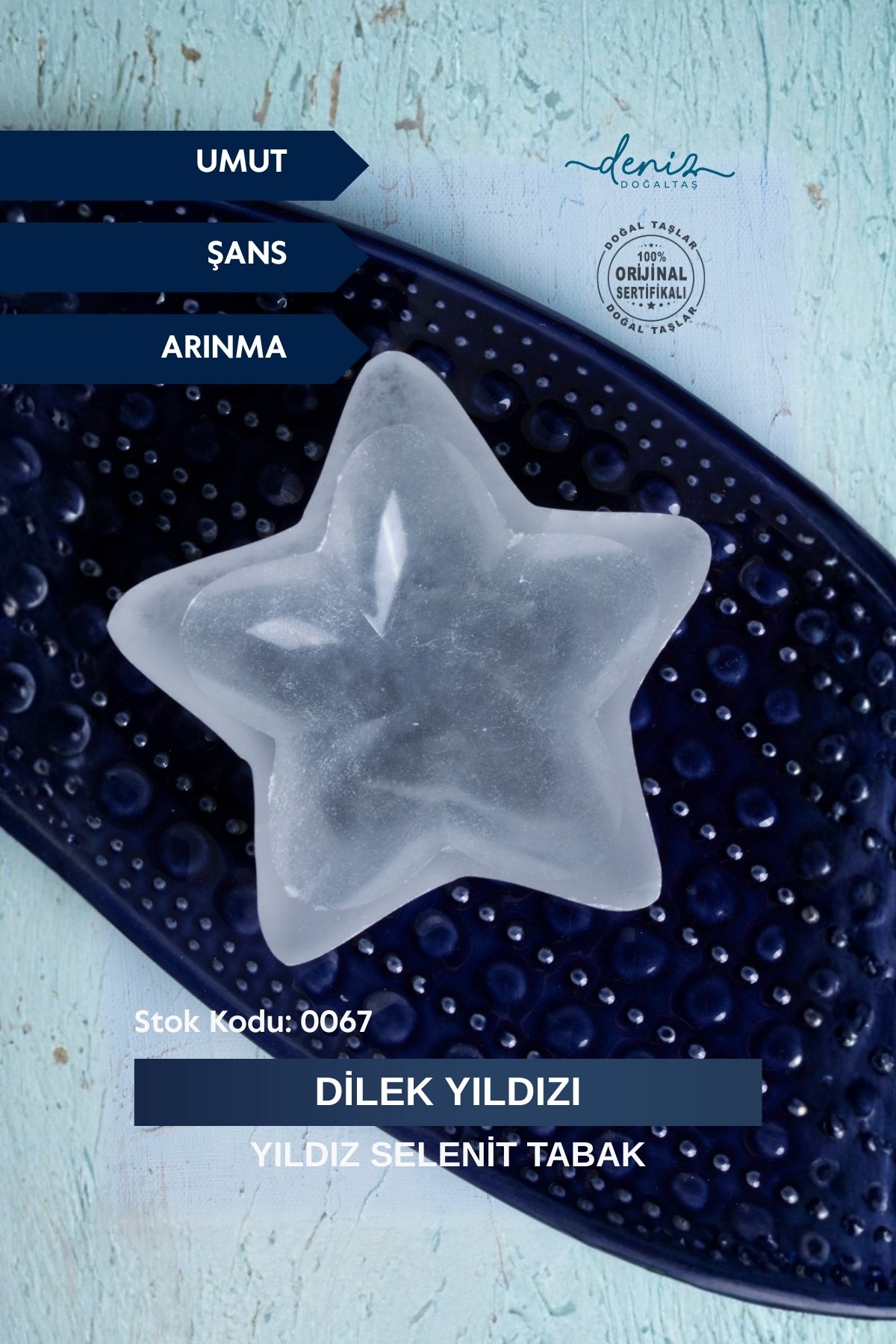 Sertifikalı Selenit Doğal Taş Dilek Yıldızı Tabak S.K: 0067