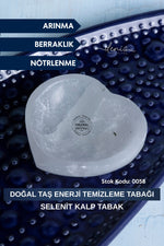 Sertifikalı Selenit Doğal Taş Enerji Temizleme Tabağı - Kalp Tabak S.K: 0058