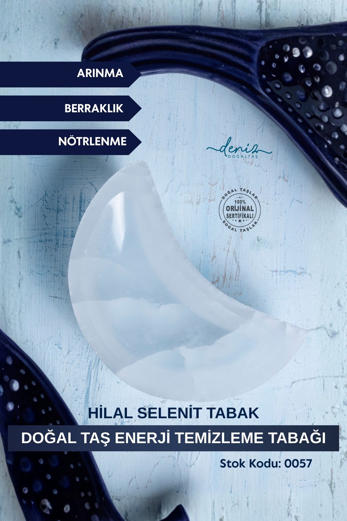 Sertifikalı Selenit Doğal Taş Enerji Temizleme Tabağı S.K: 0057