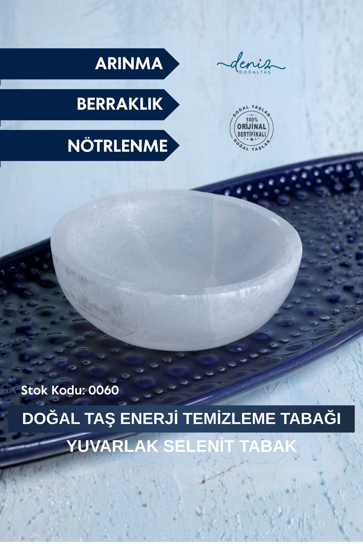 Sertifikalı Selenit Doğal Taş Enerji Temizleme Tabağı S.K: 0060