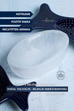 Sertifikalı Selenit Doğal Taş Kolye - Bileklik Enerji Banyosu (Elips Selenit Tabak no.5) S.K: 0078
