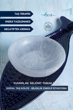 Sertifikalı Selenit Doğal Taş Kolye - Bileklik Enerji Banyosu (Yuvarlak Selenit Tabak no.5) S.K: 0084
