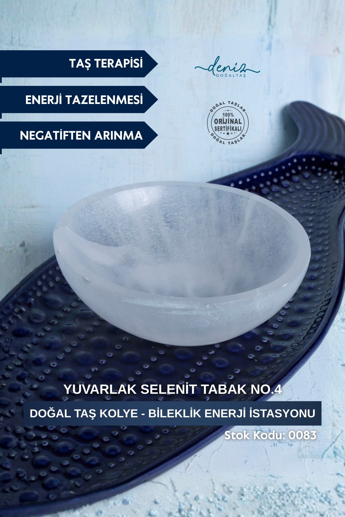 Sertifikalı Selenit Doğal Taş Kolye - Bileklik Enerji İstasyonu (Yuvarlak Selenit Tabak no.4) S.K: 0083