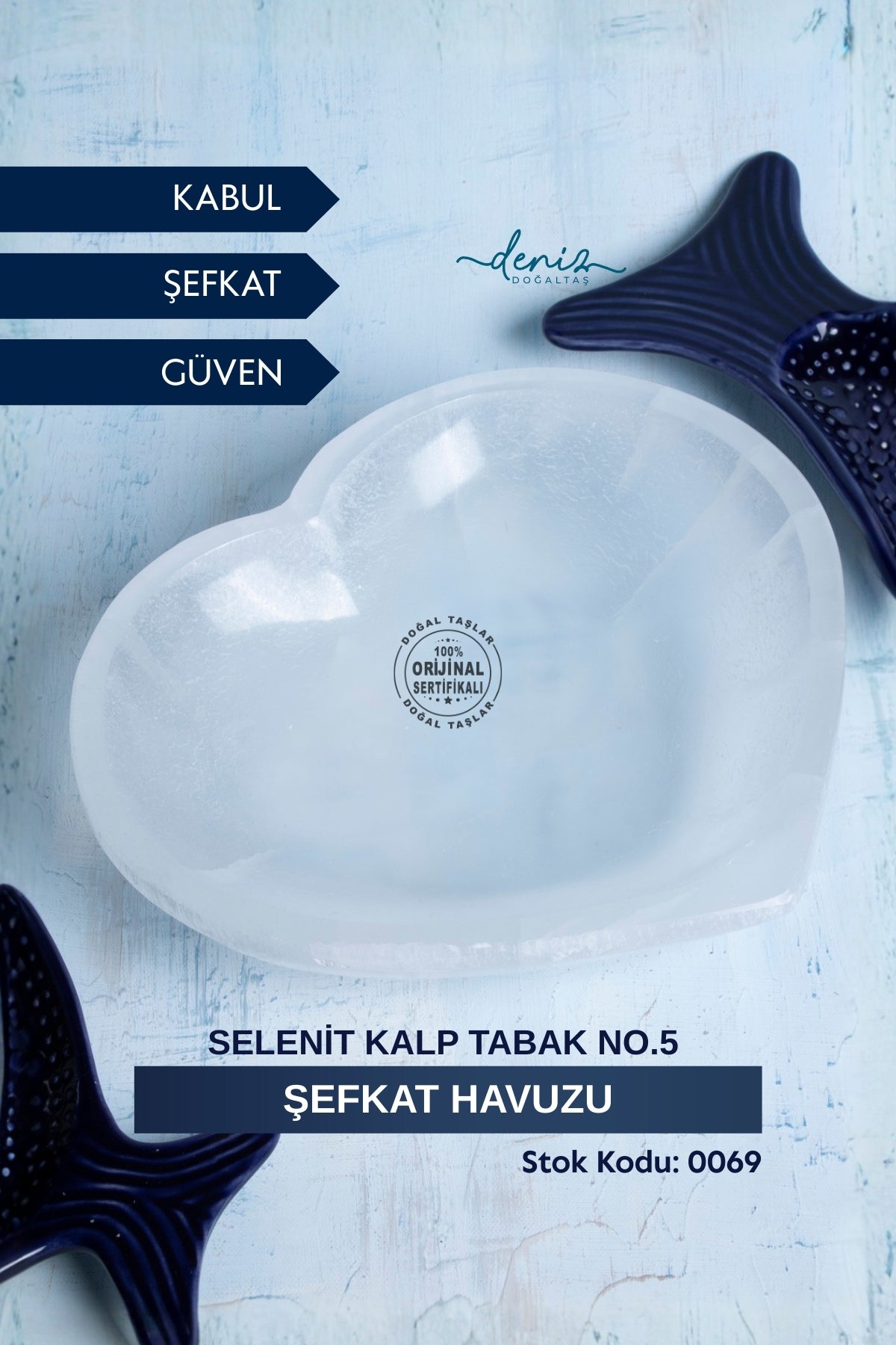 Sertifikalı Selenit Doğal Taş Şefkat Havuzu Kalp Tabak S.K: 0069
