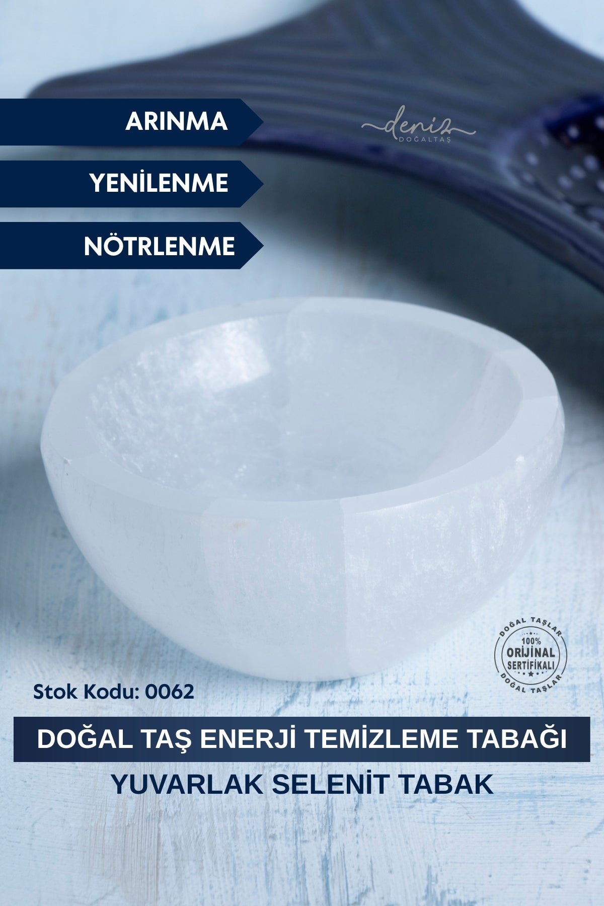 Sertifikalı Selenit Doğal Taş Yuvarlak Enerji Temizleme Tabağı S.K: 0062