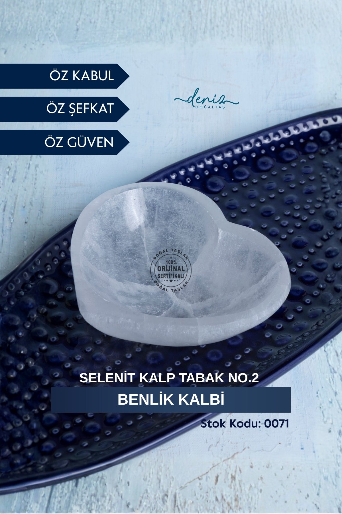 Sertifikalı Selenit Kalp Tabak no.2  (Benlik Kalbi) S.K: 0071