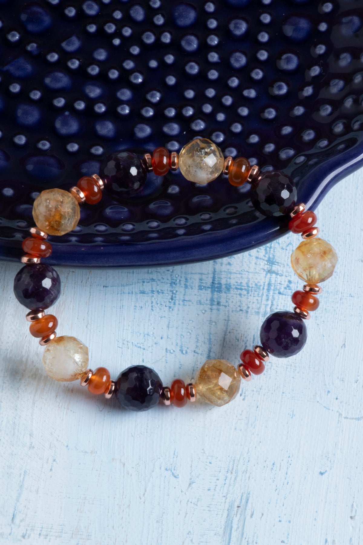 Sertifikalı Sitrin, Ametist, Akik ve Hematit Doğal Taş Bileklik