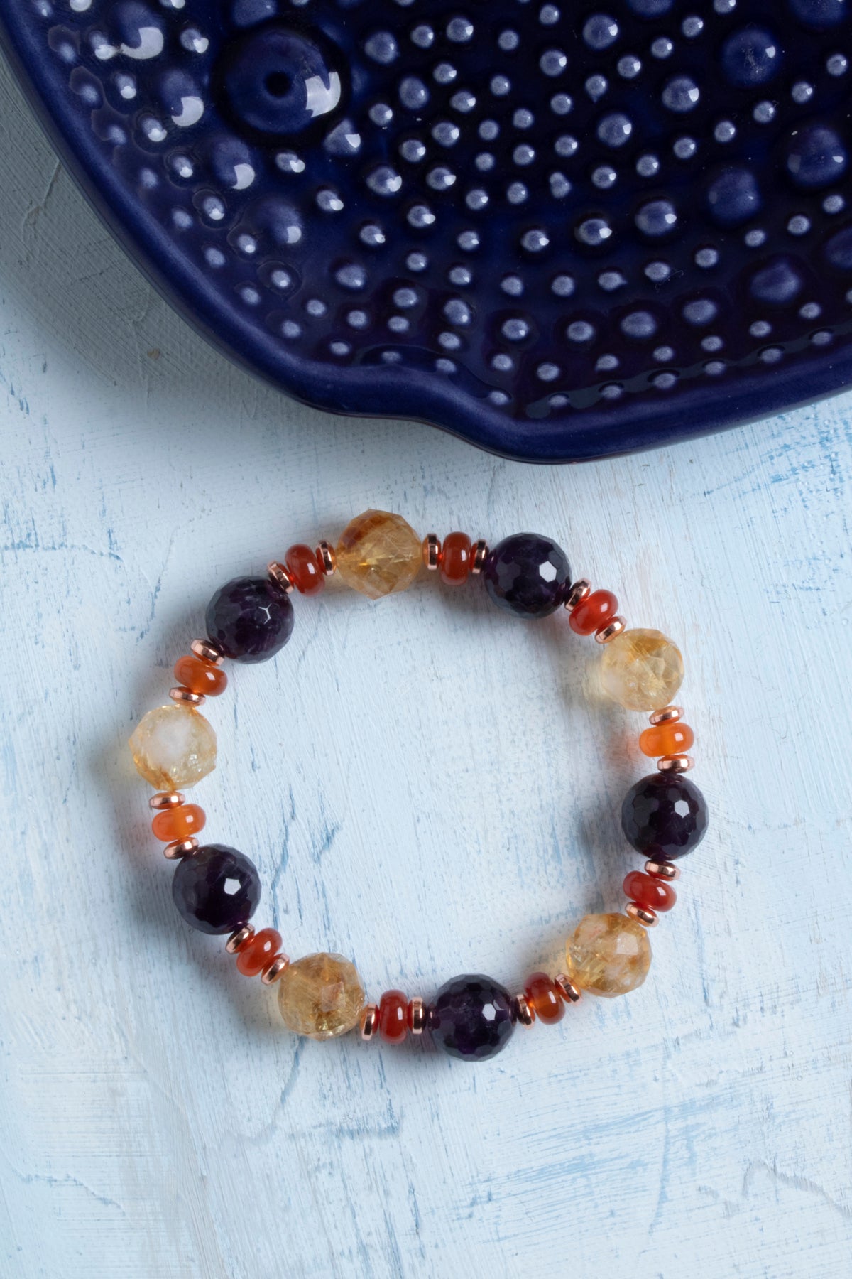 Sertifikalı Sitrin, Ametist, Akik ve Hematit Doğal Taş Bileklik