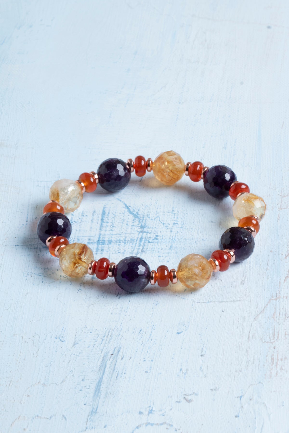 Sertifikalı Sitrin, Ametist, Akik ve Hematit Doğal Taş Bileklik