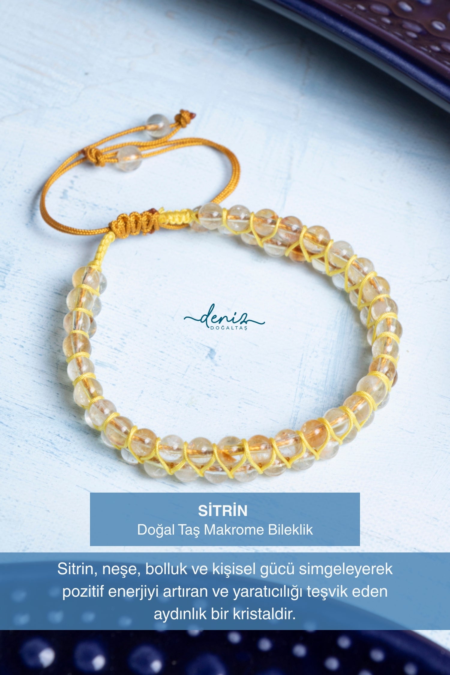 Sertifikalı Sitrin Doğal Taş Makrome Bileklik (4mm Çift Sıra)