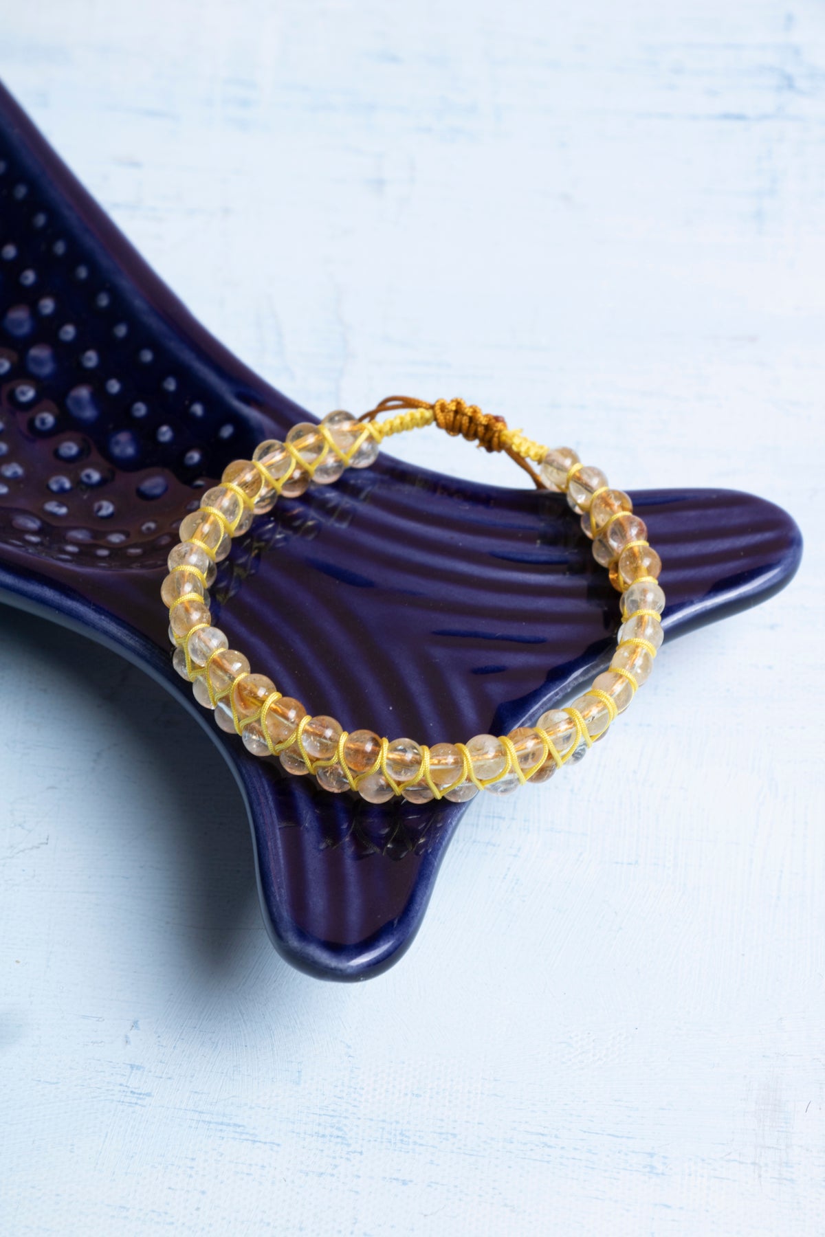 Sertifikalı Sitrin Doğal Taş Makrome Bileklik (4mm Çift Sıra)