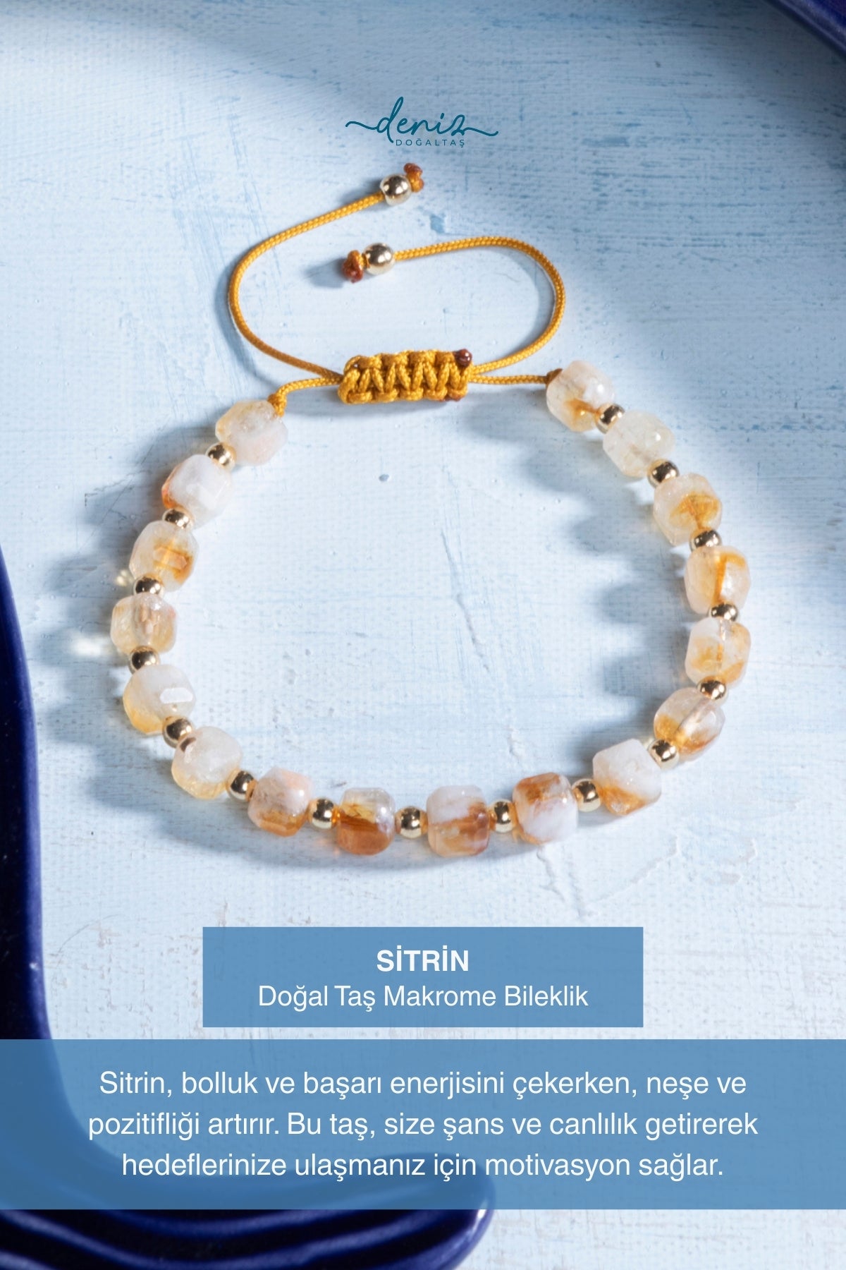 Sertifikalı Sitrin Doğal Taş Makrome Bileklik