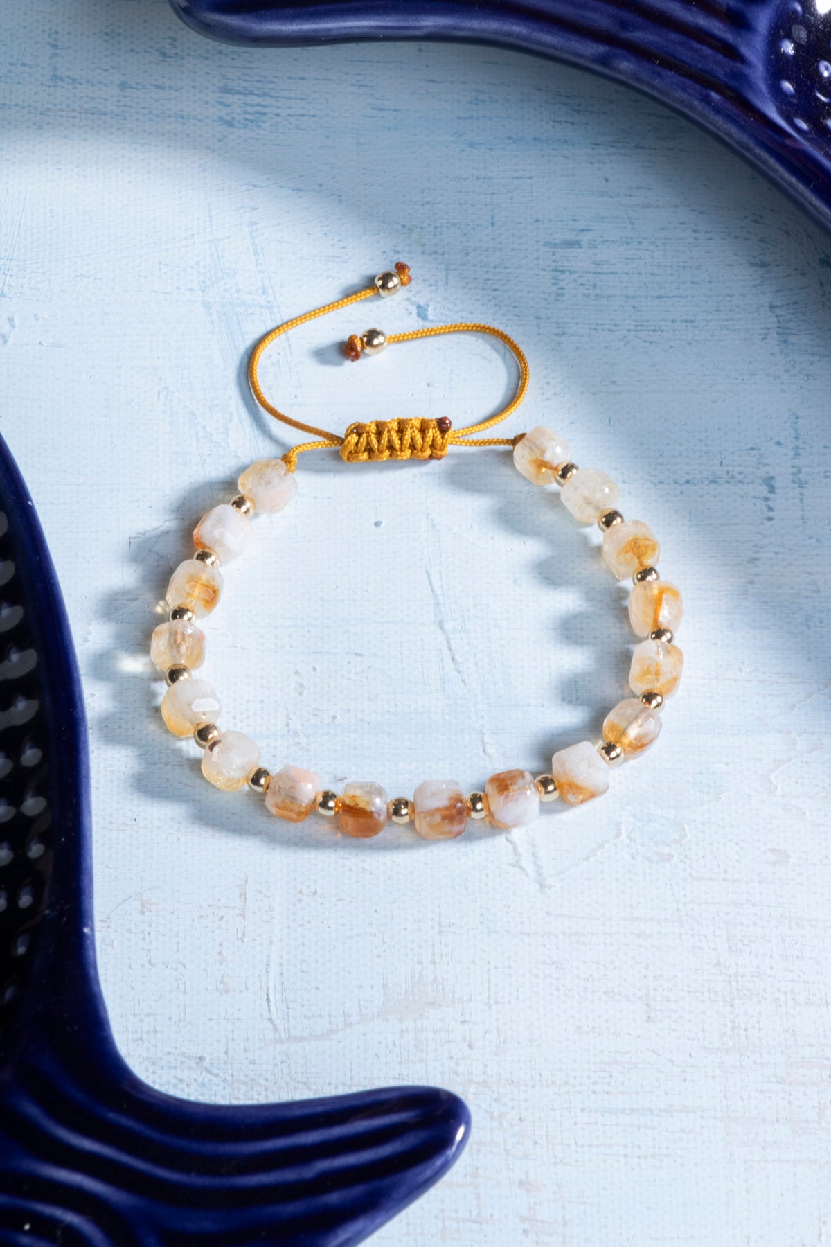 Sertifikalı Sitrin Doğal Taş Makrome Bileklik