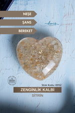 Sertifikalı Sitrin Doğal Taş Zenginlik Kalbi S.K: 0052