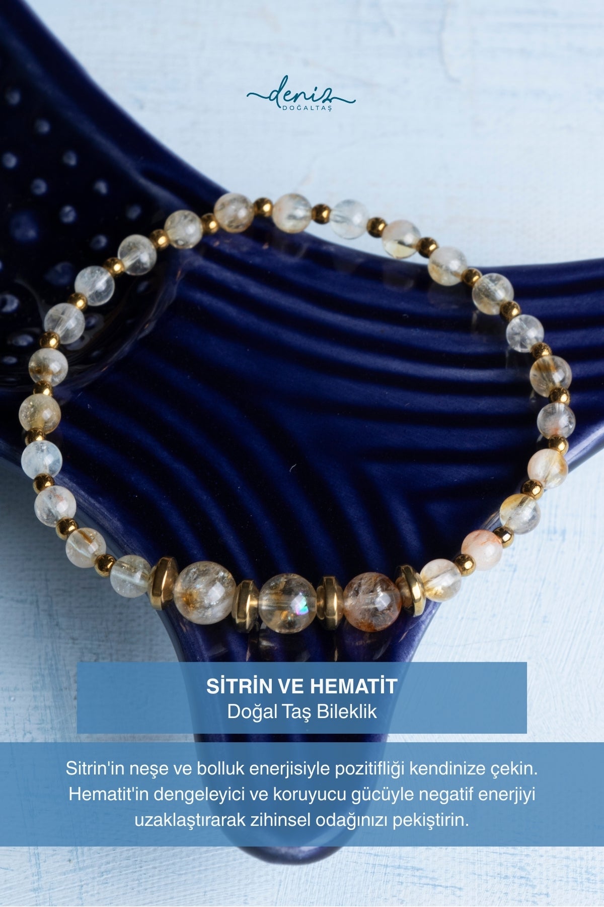 Sertifikalı Sitrin ve hematit Doğal Taş Bileklik (4-6mm Taşlar)