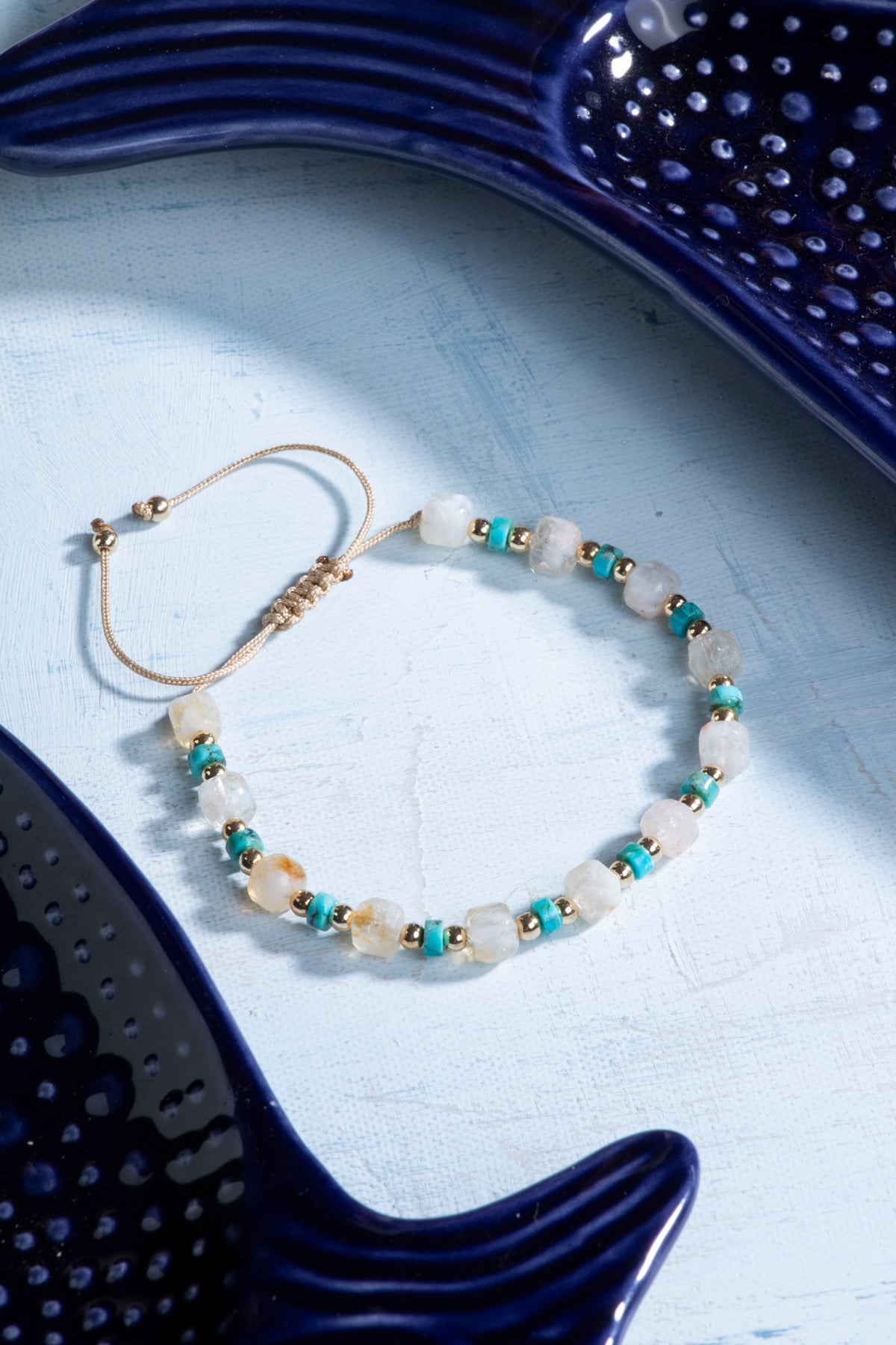 Sertifikalı Sitrin ve Turkuaz Doğal Taş Makrome Bileklik