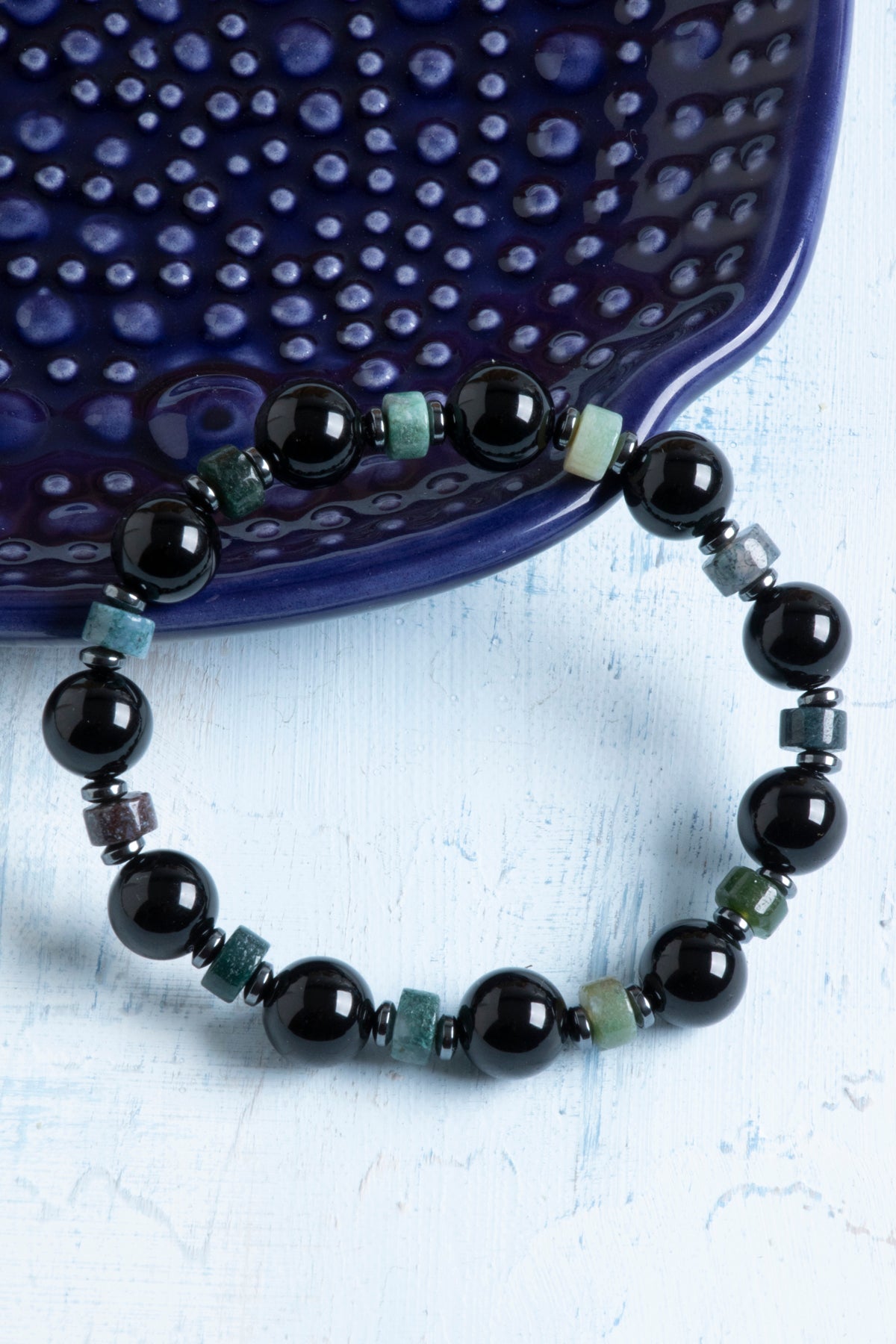 Sertifikalı Siyah Turmalin, Hematit ve Yosunlu Akik Bileklik