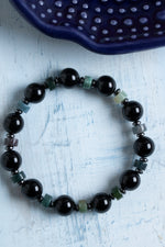 Sertifikalı Siyah Turmalin, Hematit ve Yosunlu Akik Bileklik
