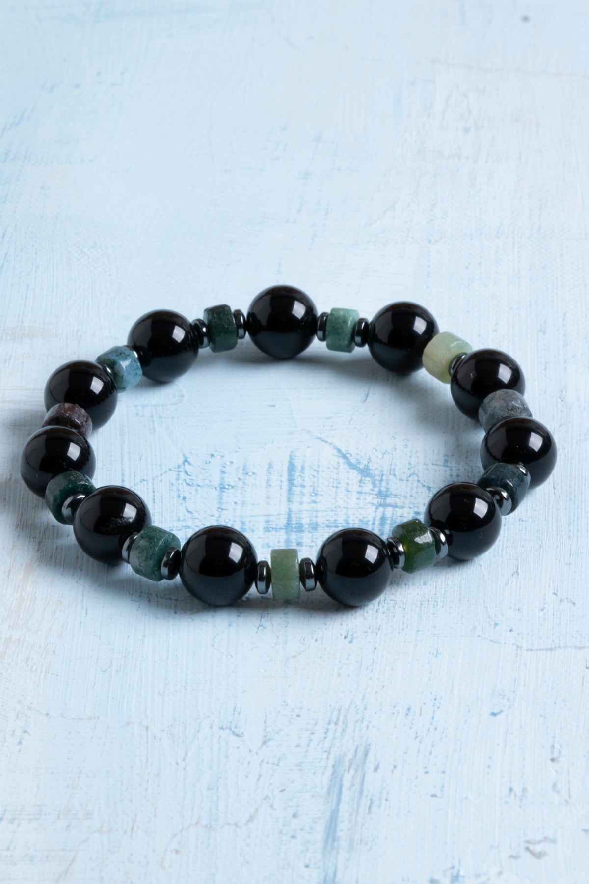 Sertifikalı Siyah Turmalin, Hematit ve Yosunlu Akik Bileklik