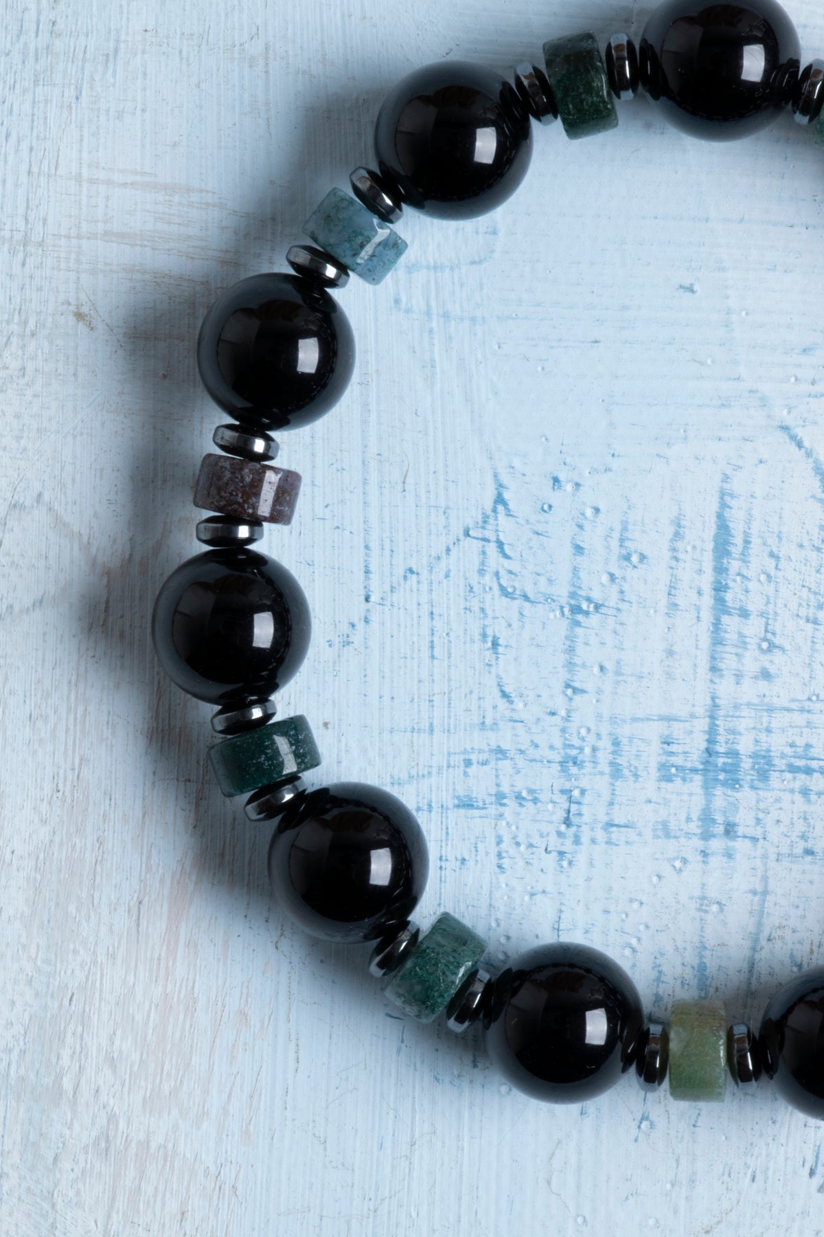 Sertifikalı Siyah Turmalin, Hematit ve Yosunlu Akik Bileklik