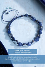 Sertifikalı Sodalit ve Hematit Doğal Taş Makrome Bileklik
