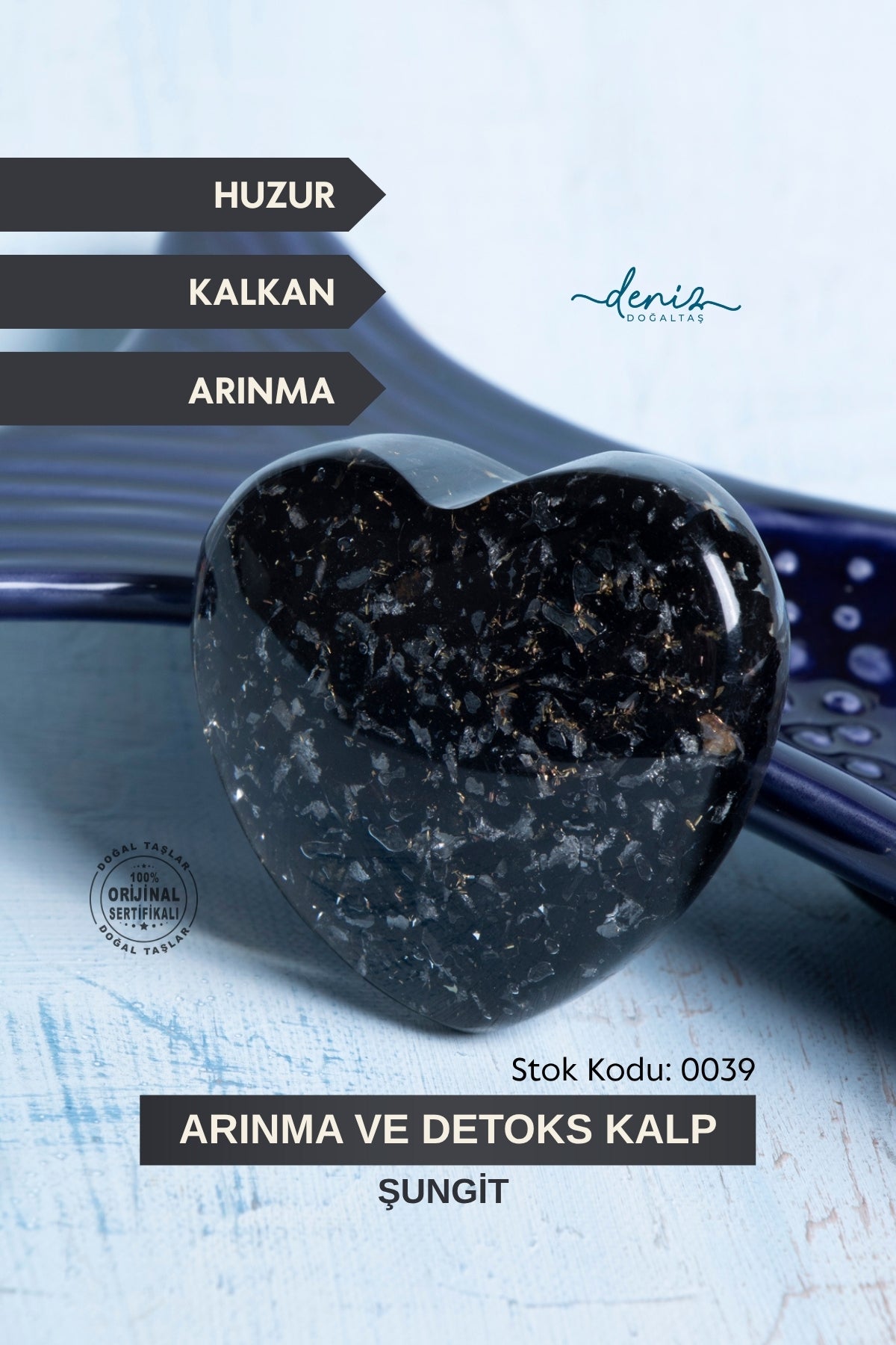 Sertifikalı Şungit Doğal Taş - Arınma ve Detoks Kalbi S.K: 0039