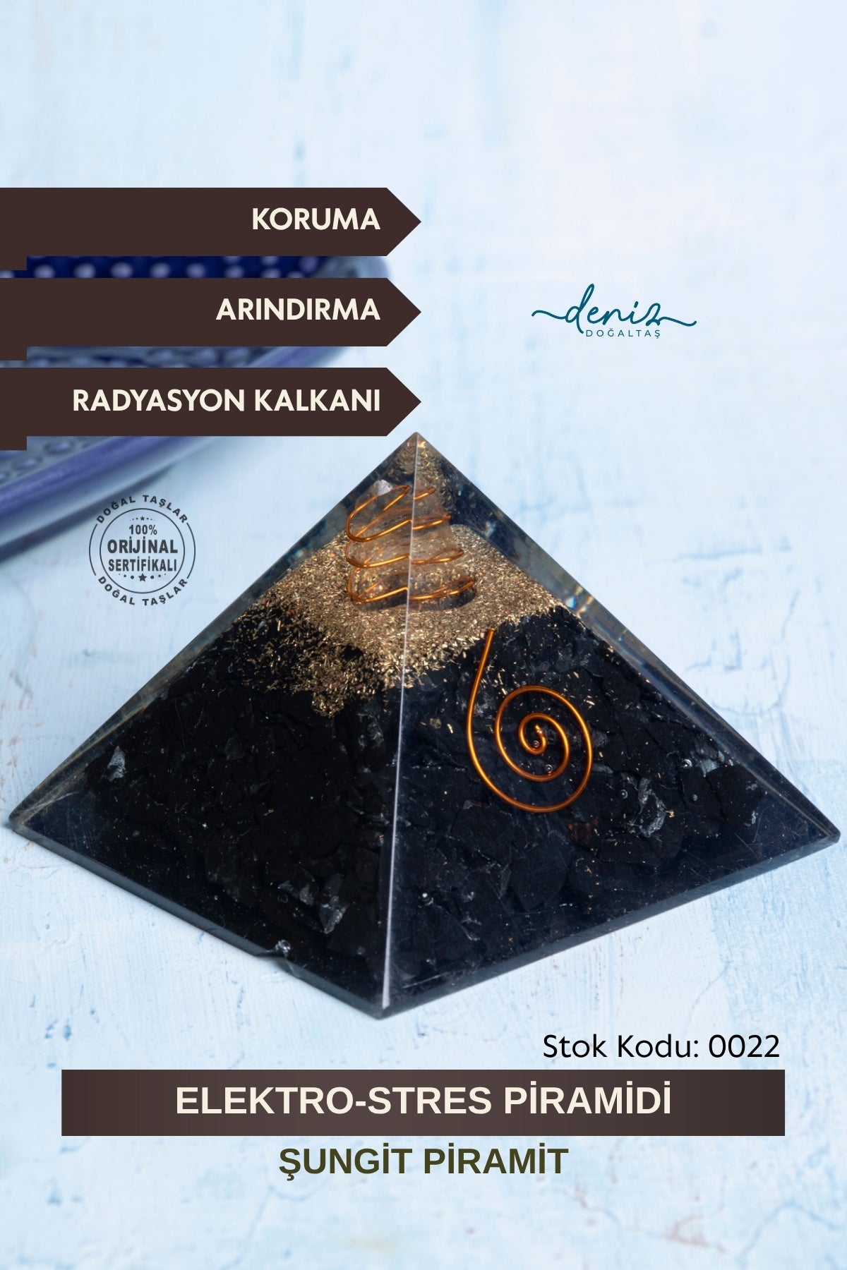 Sertifikalı Şungit Doğal Taş Elektro-Stres Piramidi S.K: 0022