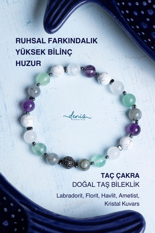 Sertifikalı Taç Çakra Doğal Taş Bileklik