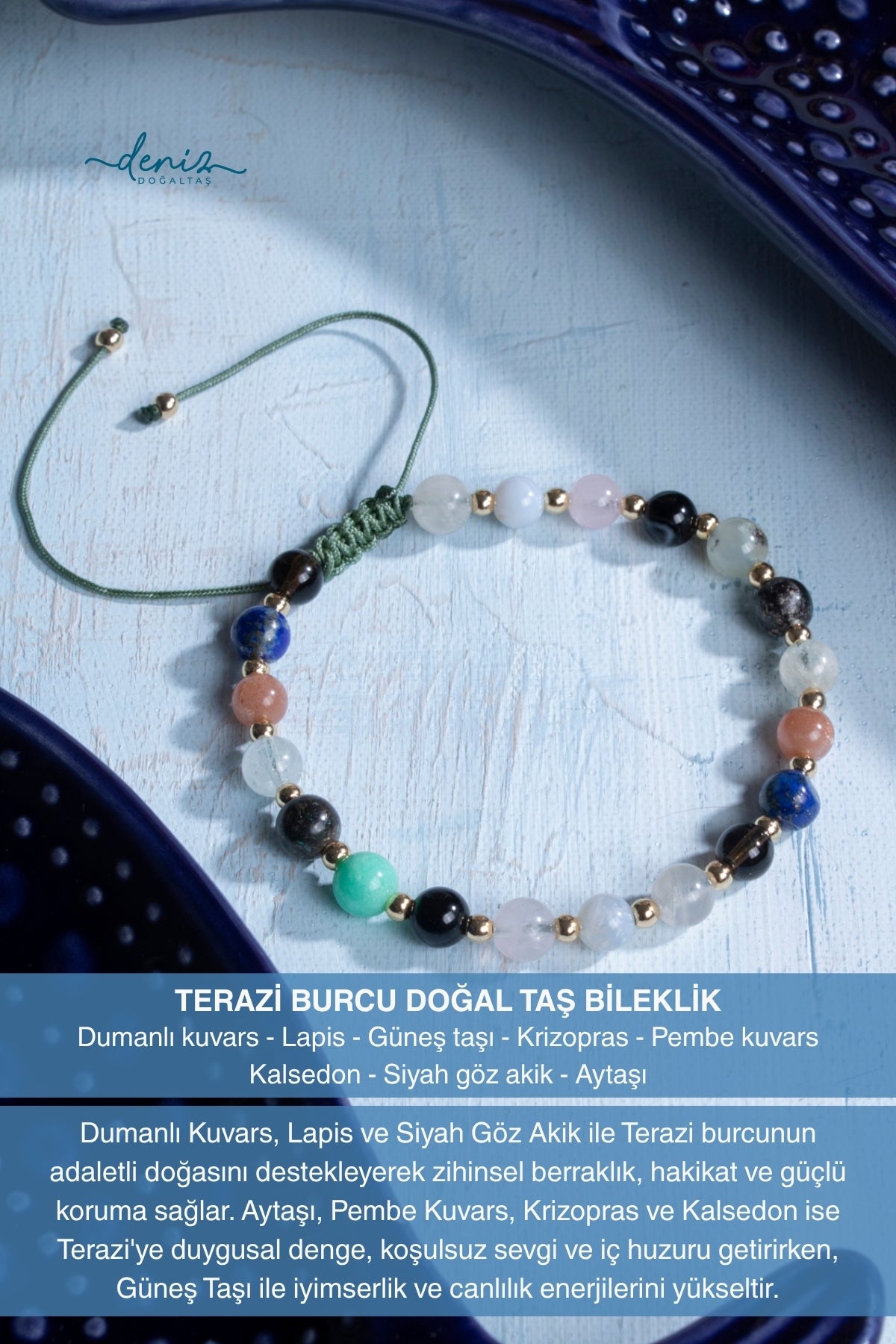 Sertifikalı Terazi Burcu Doğal Taş Makrome Bileklik 2