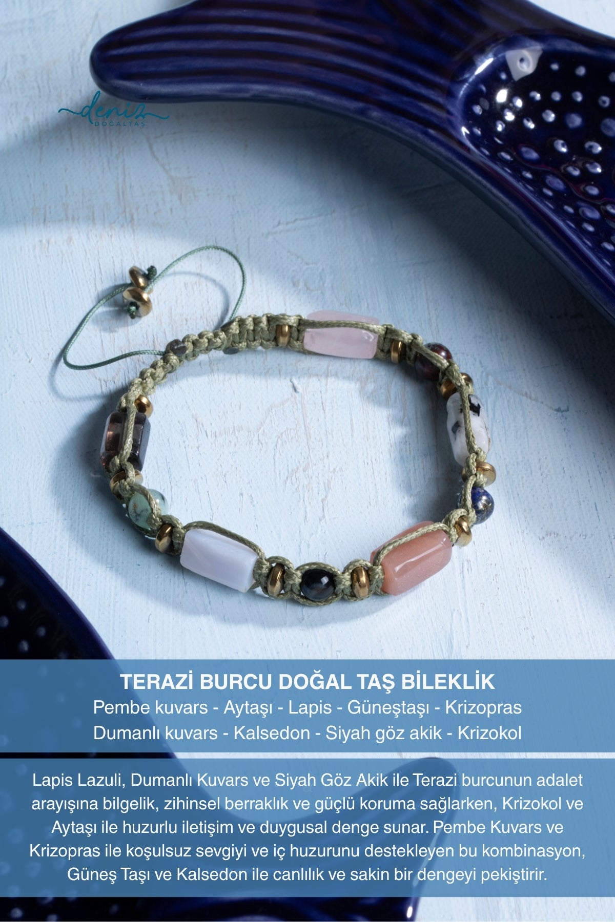 Sertifikalı Terazi Burcu Doğal Taş Makrome Bileklik 4
