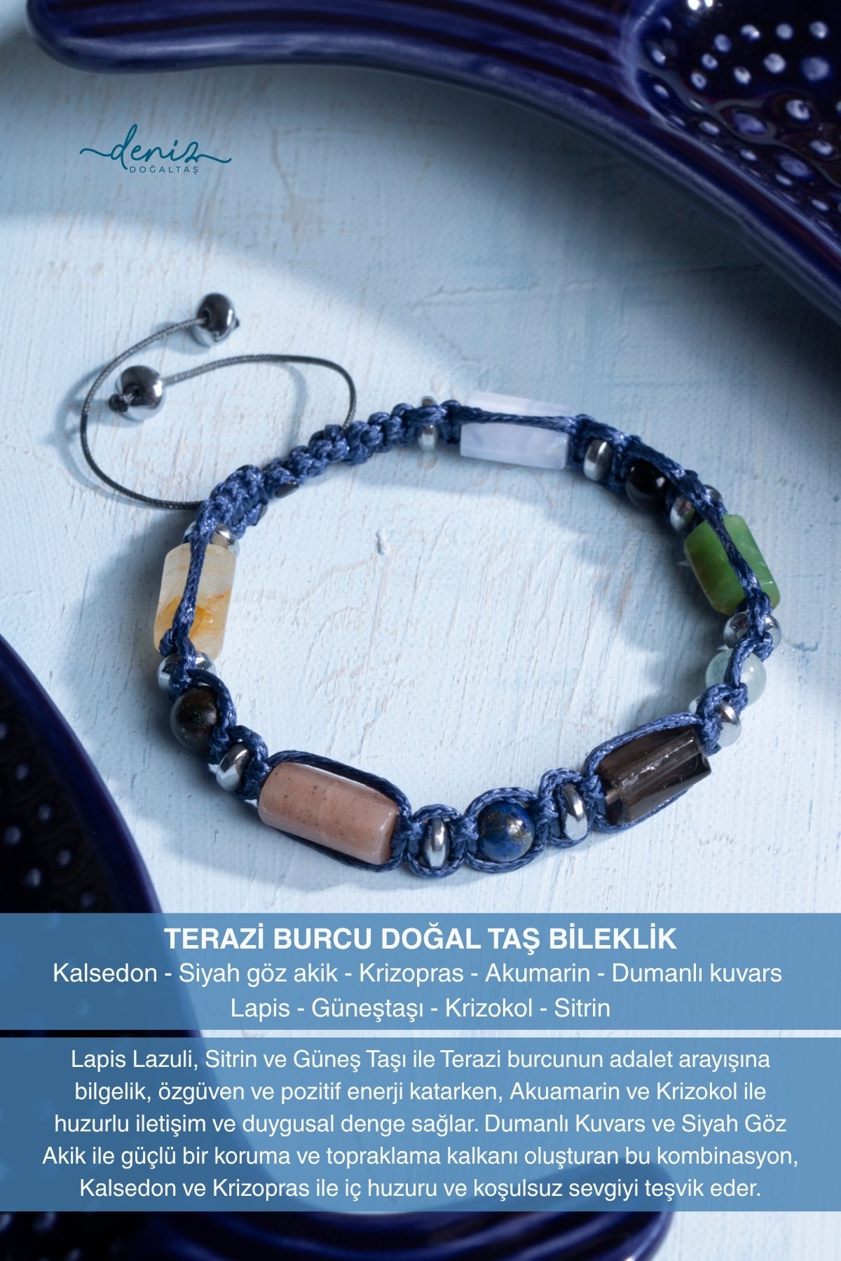 Sertifikalı Terazi Burcu Doğal Taş Makrome Bileklik