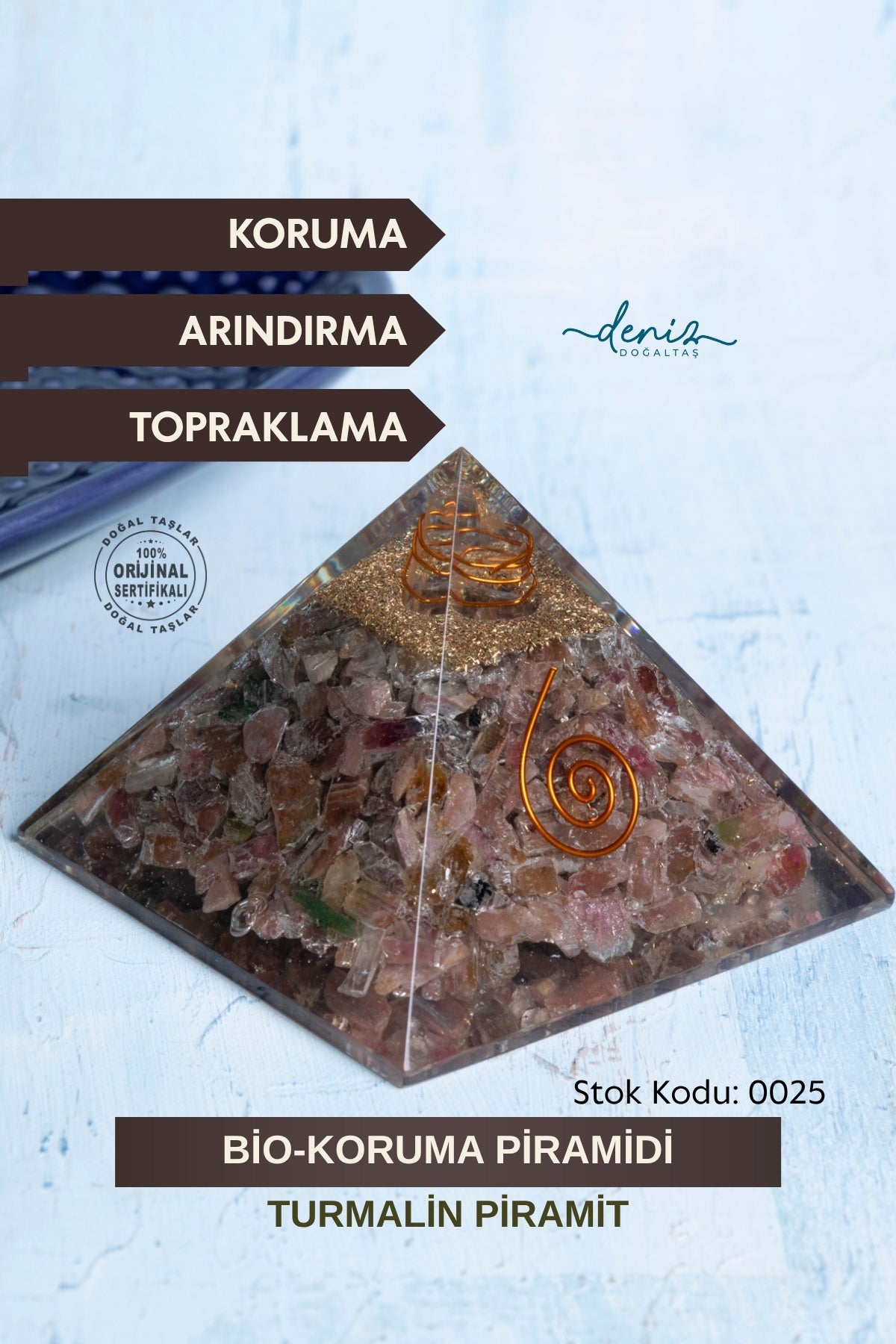 Sertifikalı Turmalin Doğal Taş Bio-Koruma Piramidi S.K: 0025