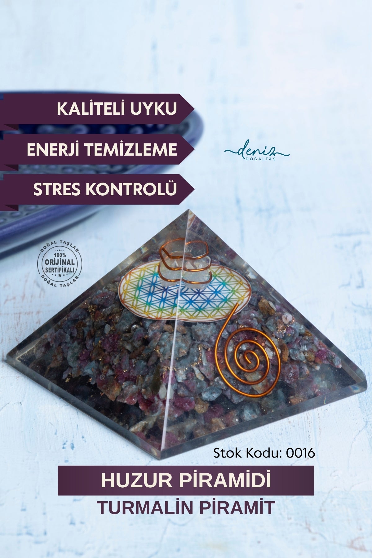 Sertifikalı Turmalin Doğal Taş Huzur Piramidi S.K: 0016