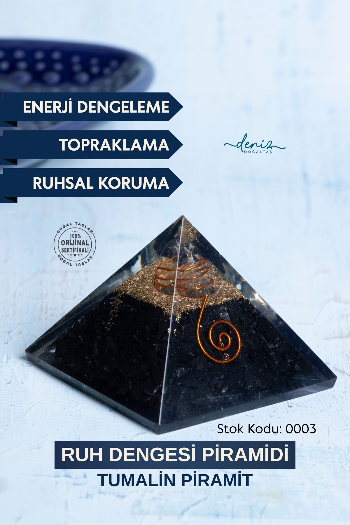 Sertifikalı Turmalin Doğal Taş Piramit - Ruh Dengesi Piramidi S.K:0003