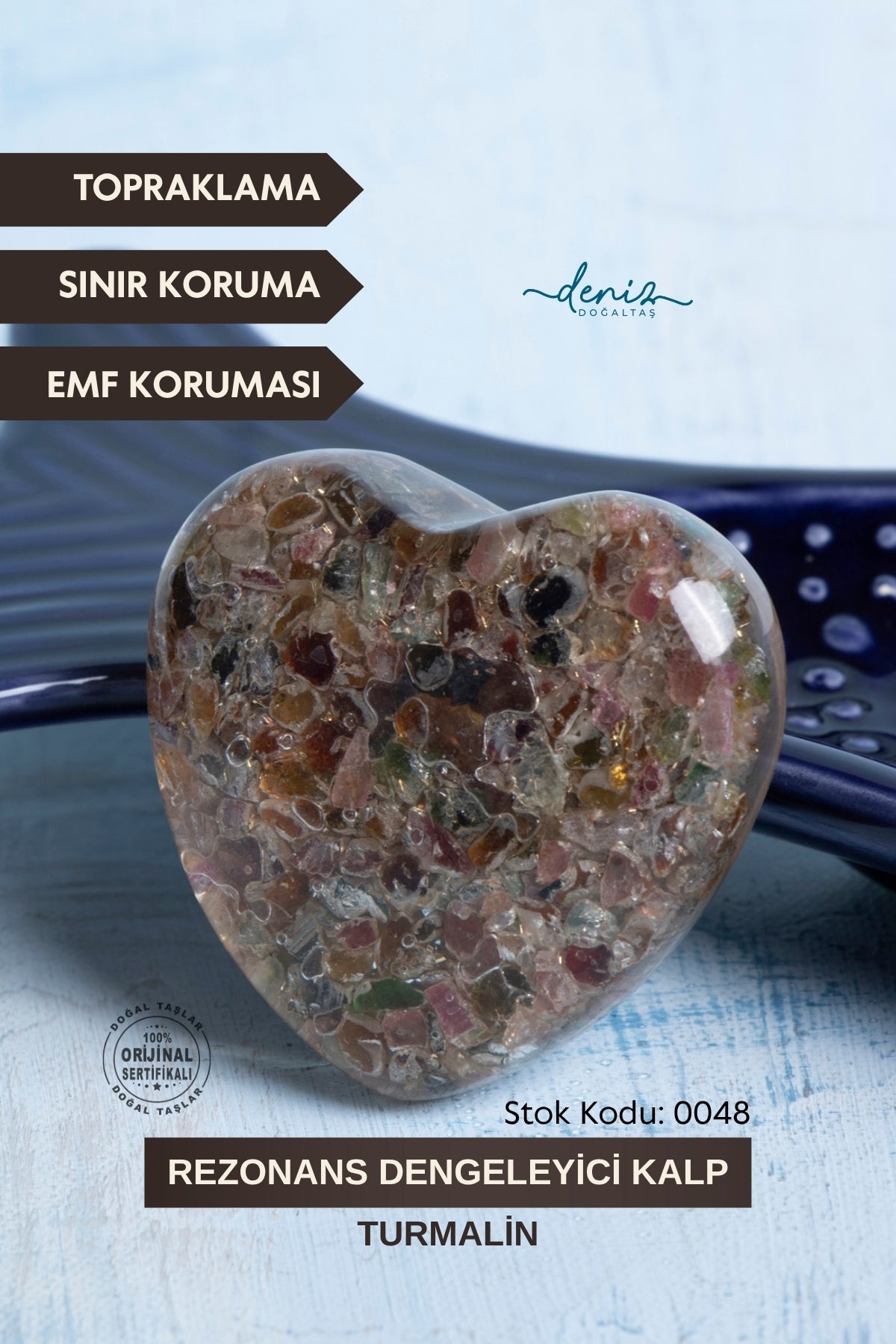 Sertifikalı Turmalin Doğal Taş Rezonans Dengeleyici Kalp S.K: 0048