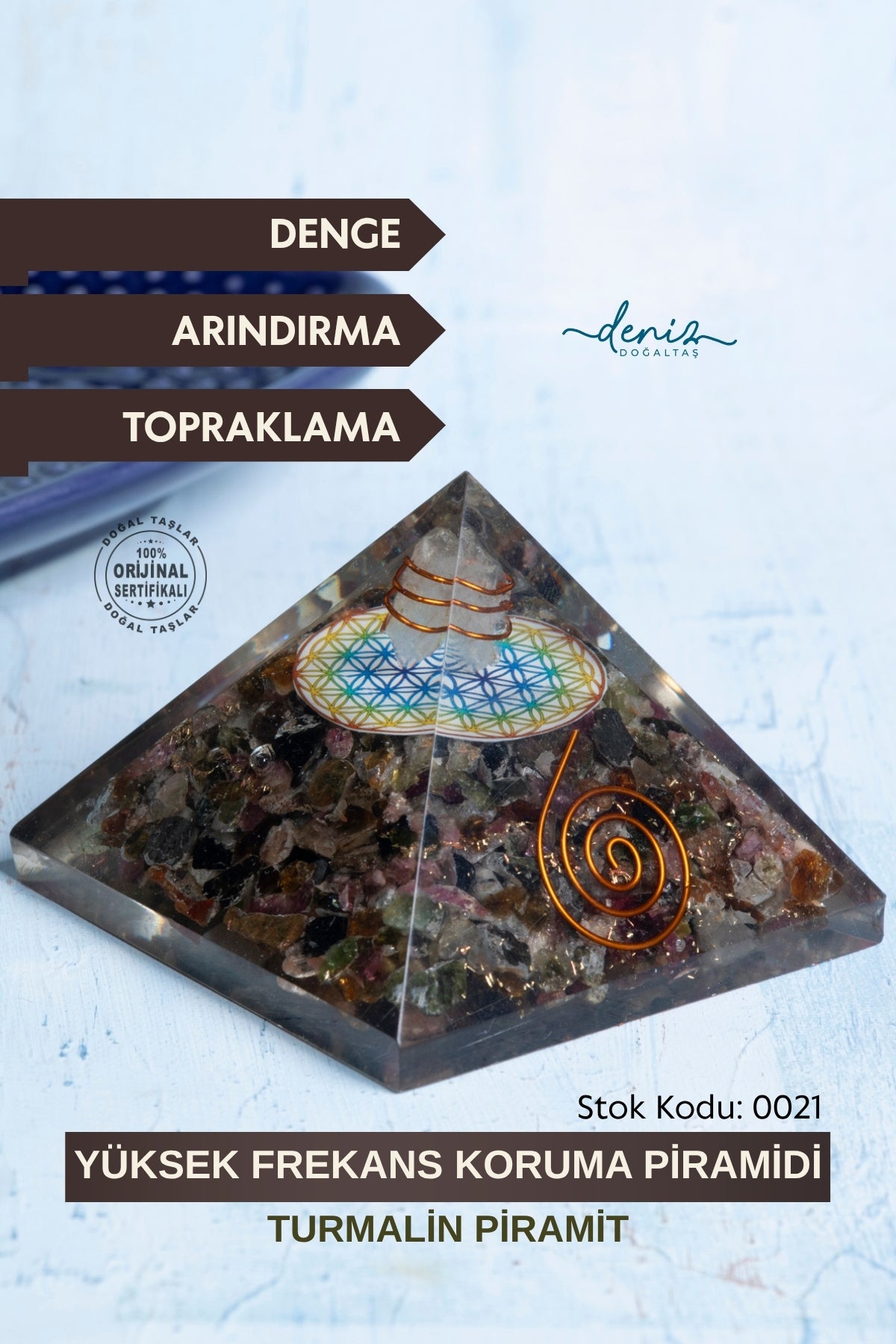 Sertifikalı Turmalin Doğal Taş Yüksek Frekans Koruma Piramidi S.K: 0021