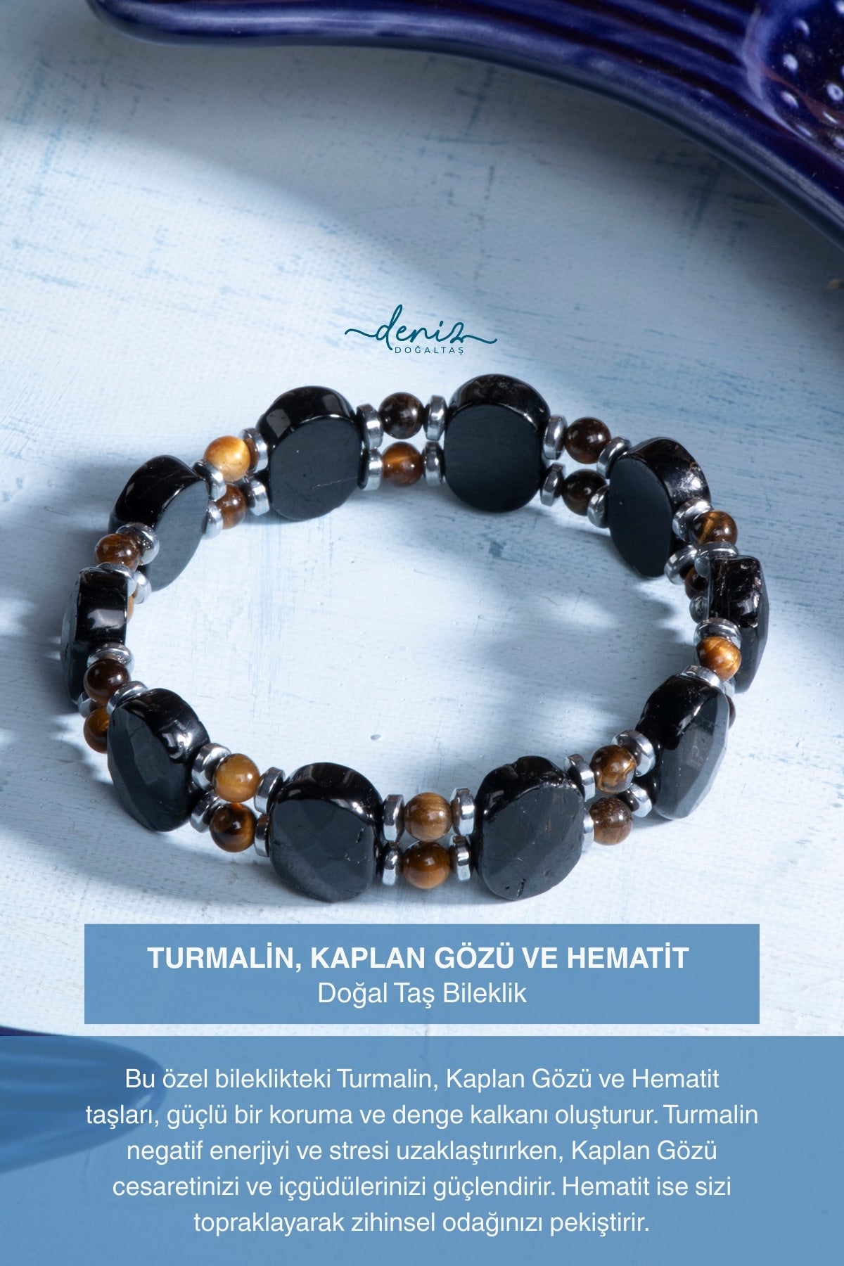 Sertifikalı Turmalin Kaplan Gözü Hematit Doğal Taş Bileklik