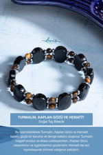 Sertifikalı Turmalin Kaplan Gözü Hematit Doğal Taş Bileklik