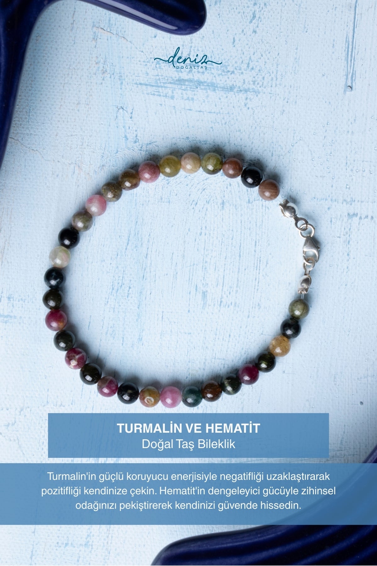 Sertifikalı Turmalin ve Hematit Doğal Taş Bileklik (4-6m Taşlar)