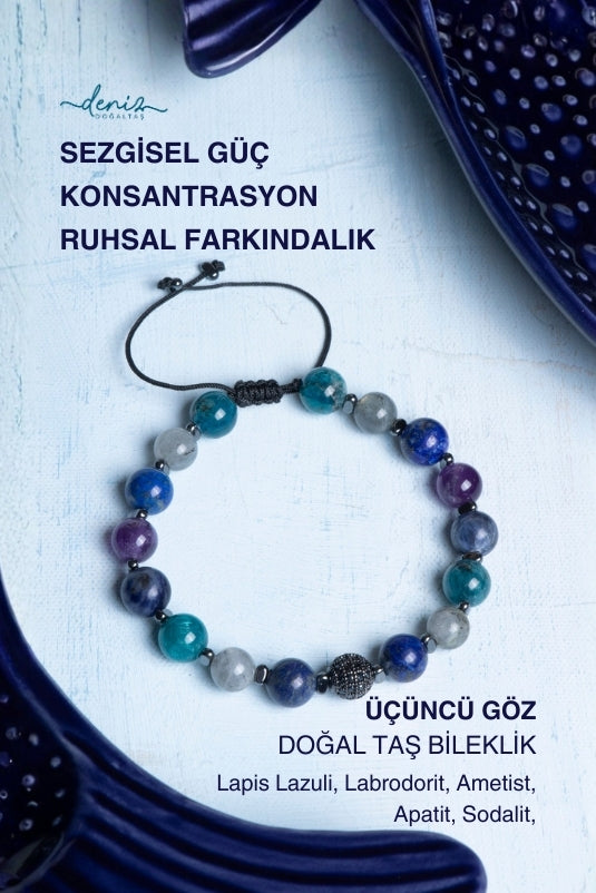 Sertifikalı Üçüncü Göz Çakrası Doğal Taş Makrome Bileklik