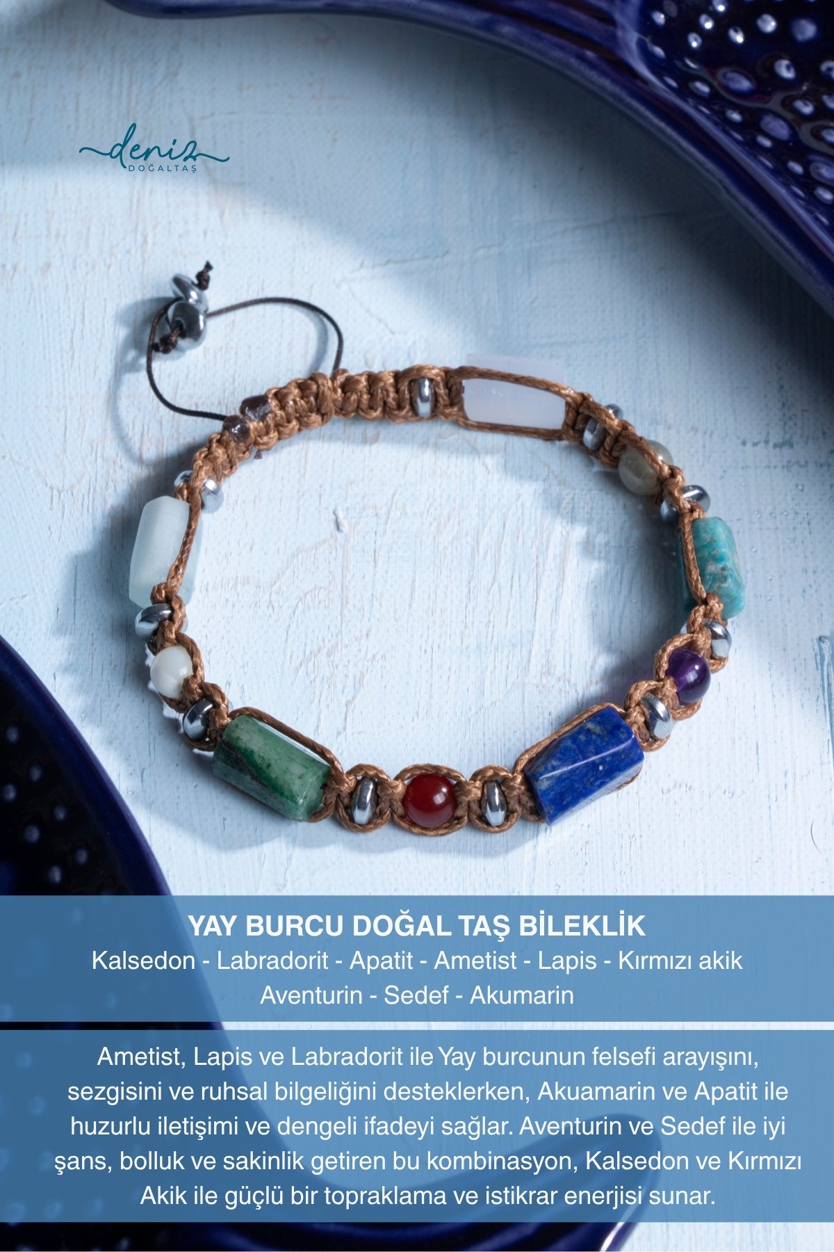 Sertifikalı Yay Burcu Doğal Taş Makrome Bileklik 4