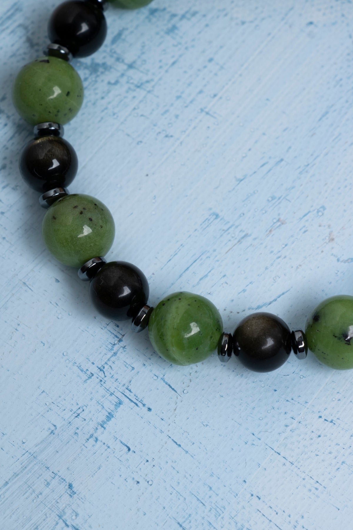 Sertifikalı Yeşim &amp; Obsidyen &amp; Hematit Doğal Taş Bileklik