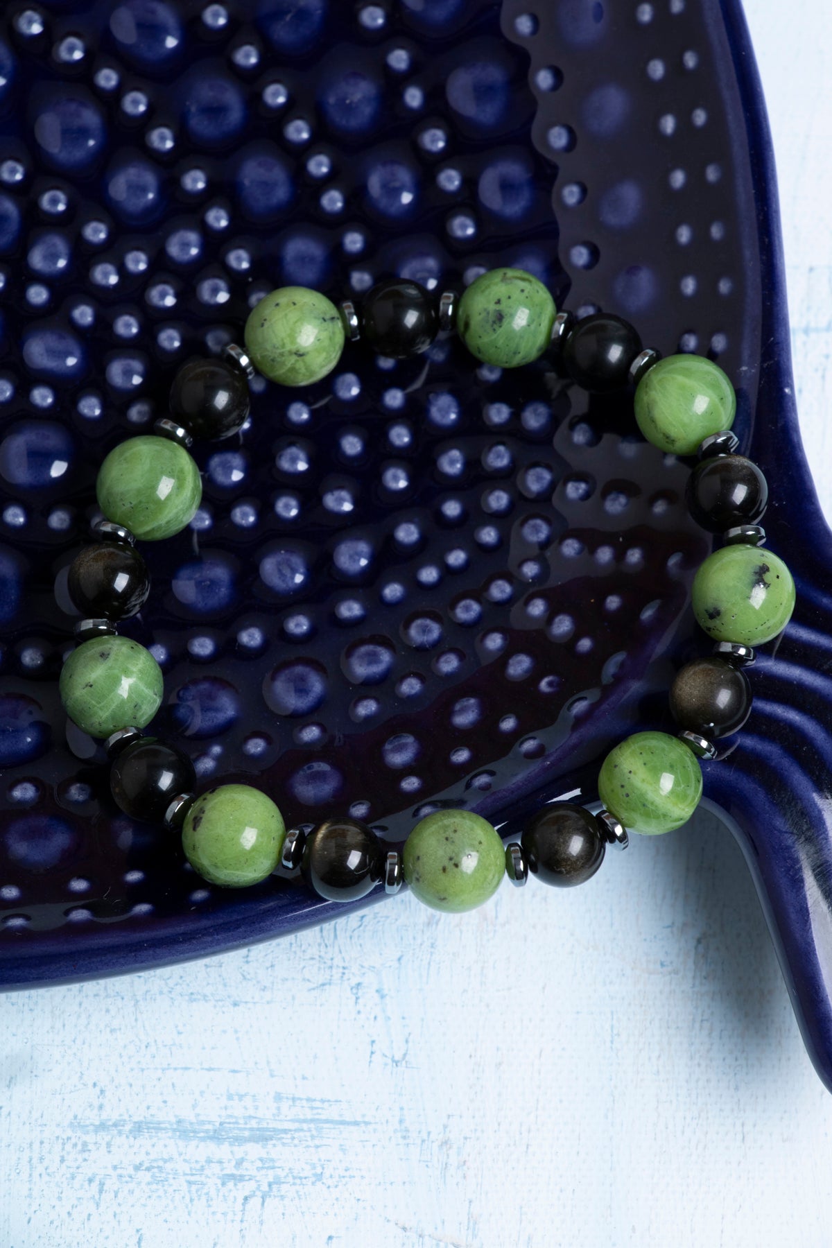 Sertifikalı Yeşim &amp; Obsidyen &amp; Hematit Doğal Taş Bileklik