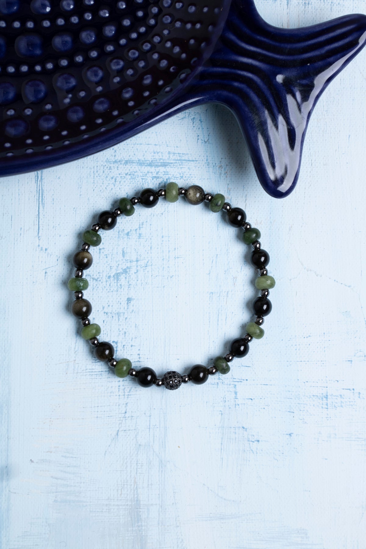 Sertifikalı Yeşim, Obsidyen ve Hematit Doğal Taş Bileklik